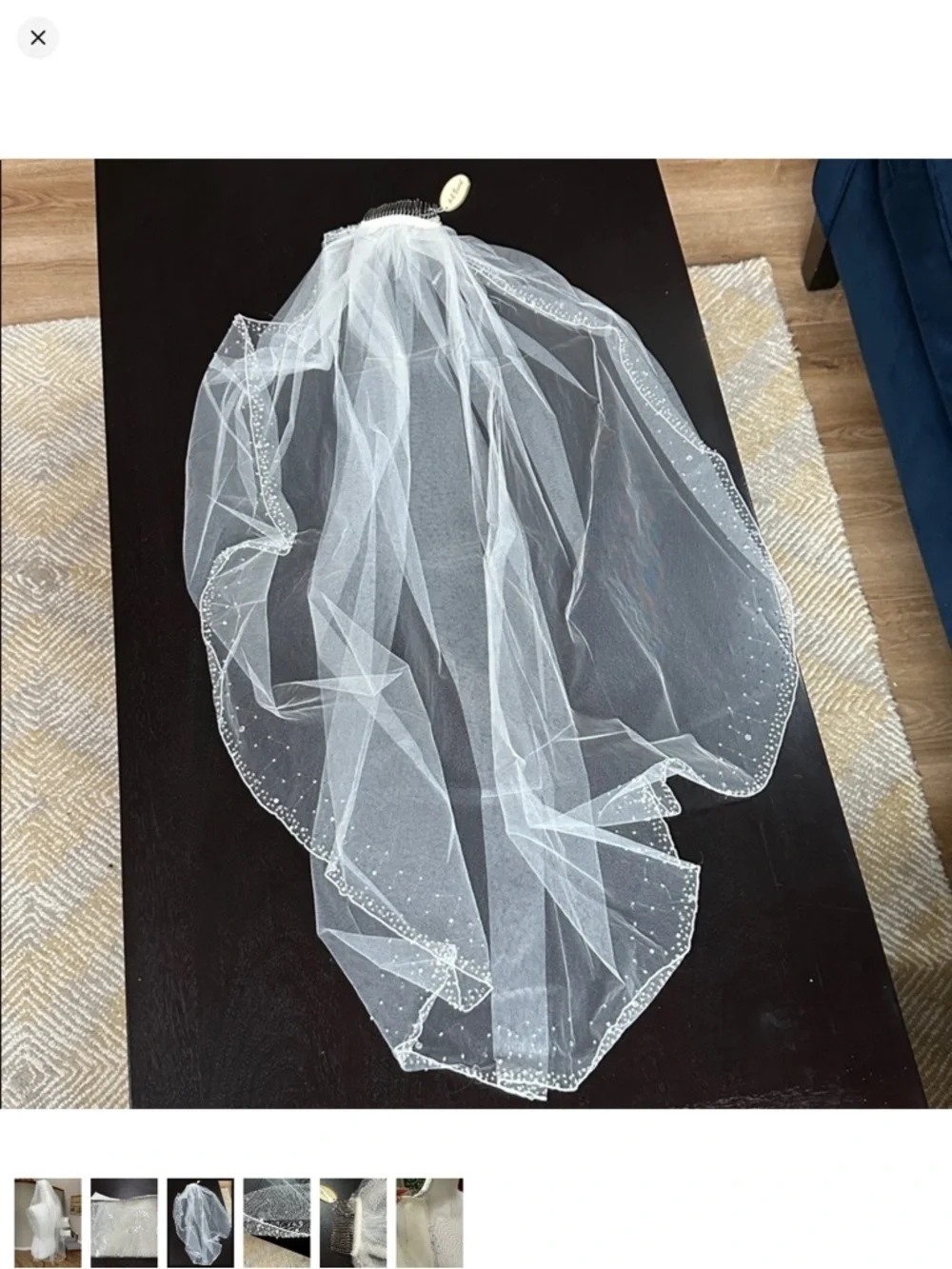 Off white waist Tulle Bridal Veil with Comb and sparkle beading.